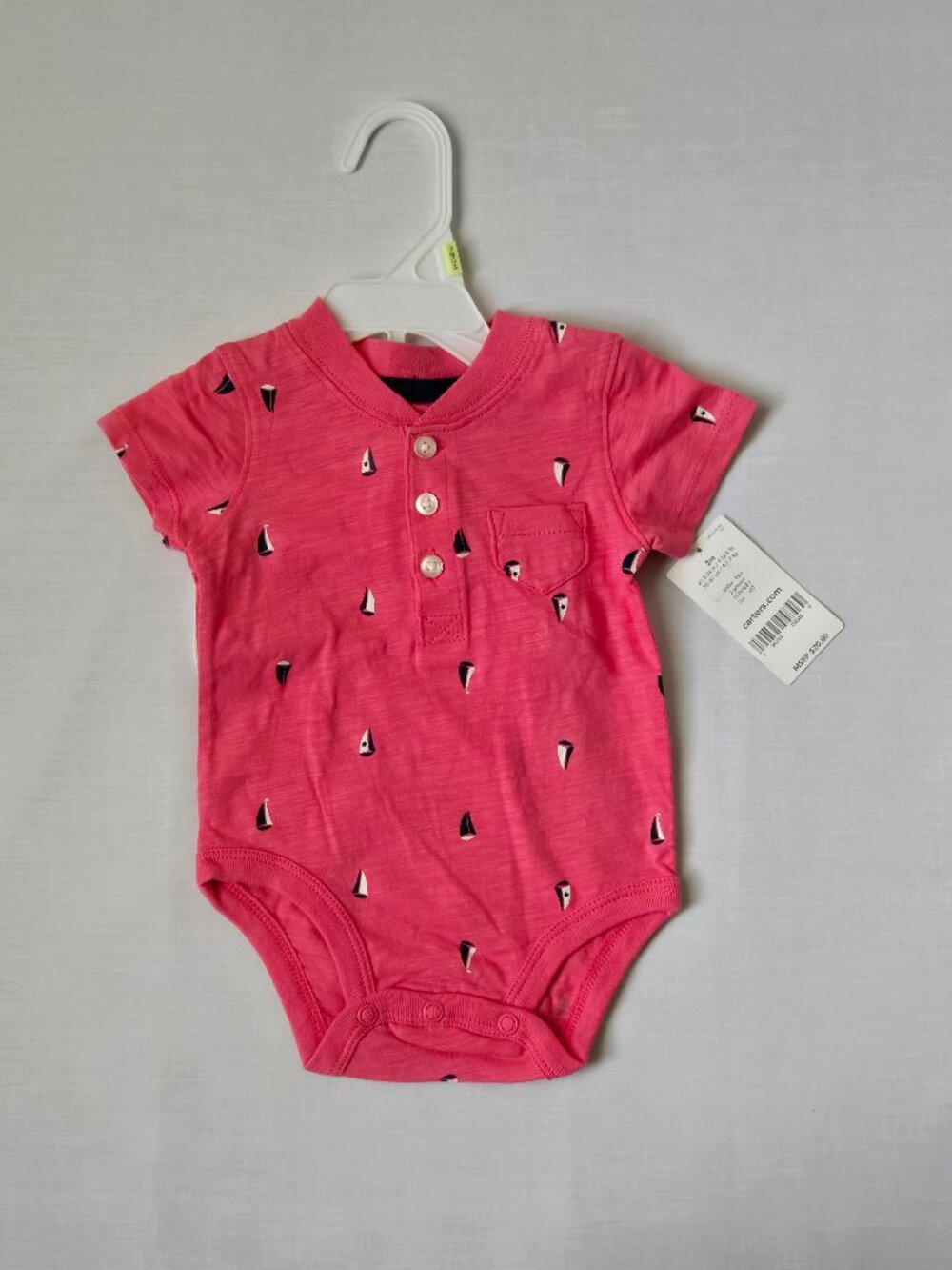 Carter’s Baby Boy Pink Sailboat Short Sleeve Bodysuit 3M NWT